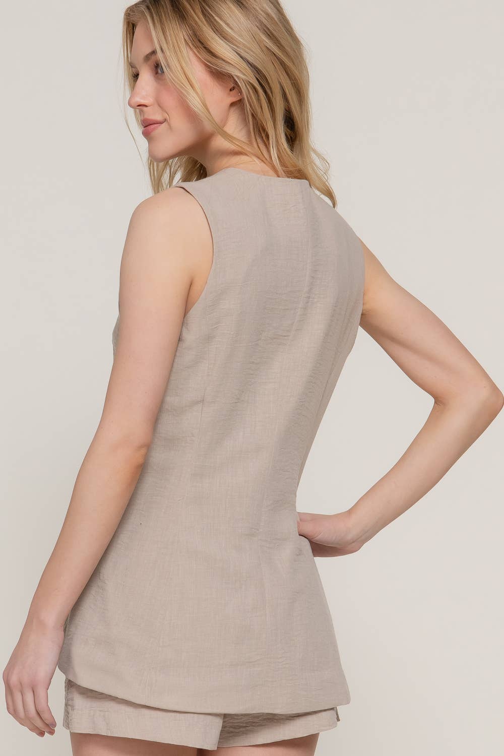 Long Linen Button Down Vest