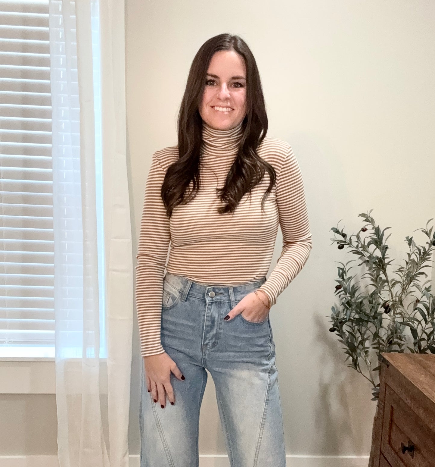 Long Sleeve Turtle Neck Stripe Top