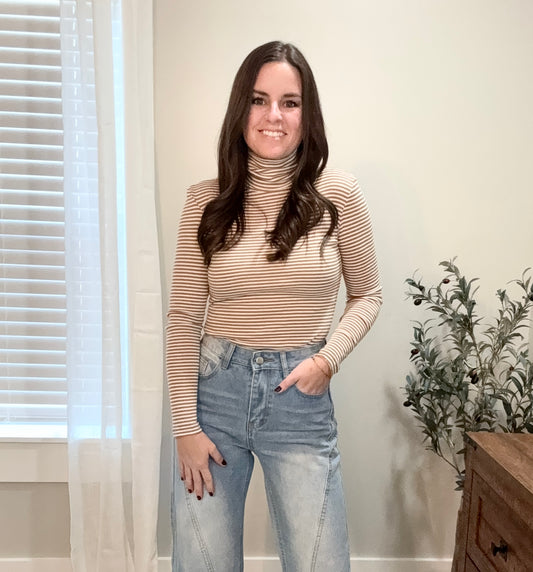 Long Sleeve Turtle Neck Stripe Top