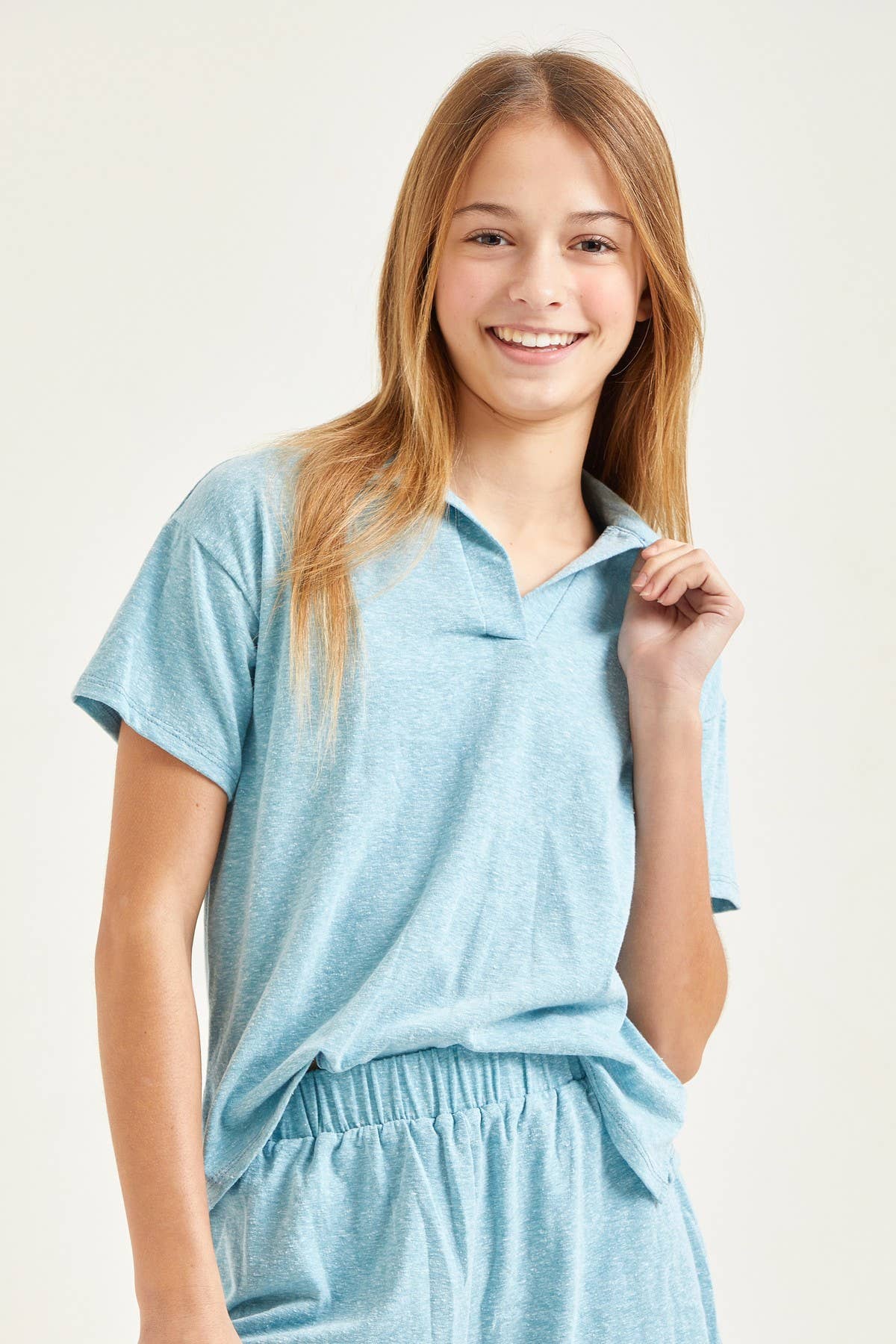 Collared Top and Shorts Matching Set- TWEEN