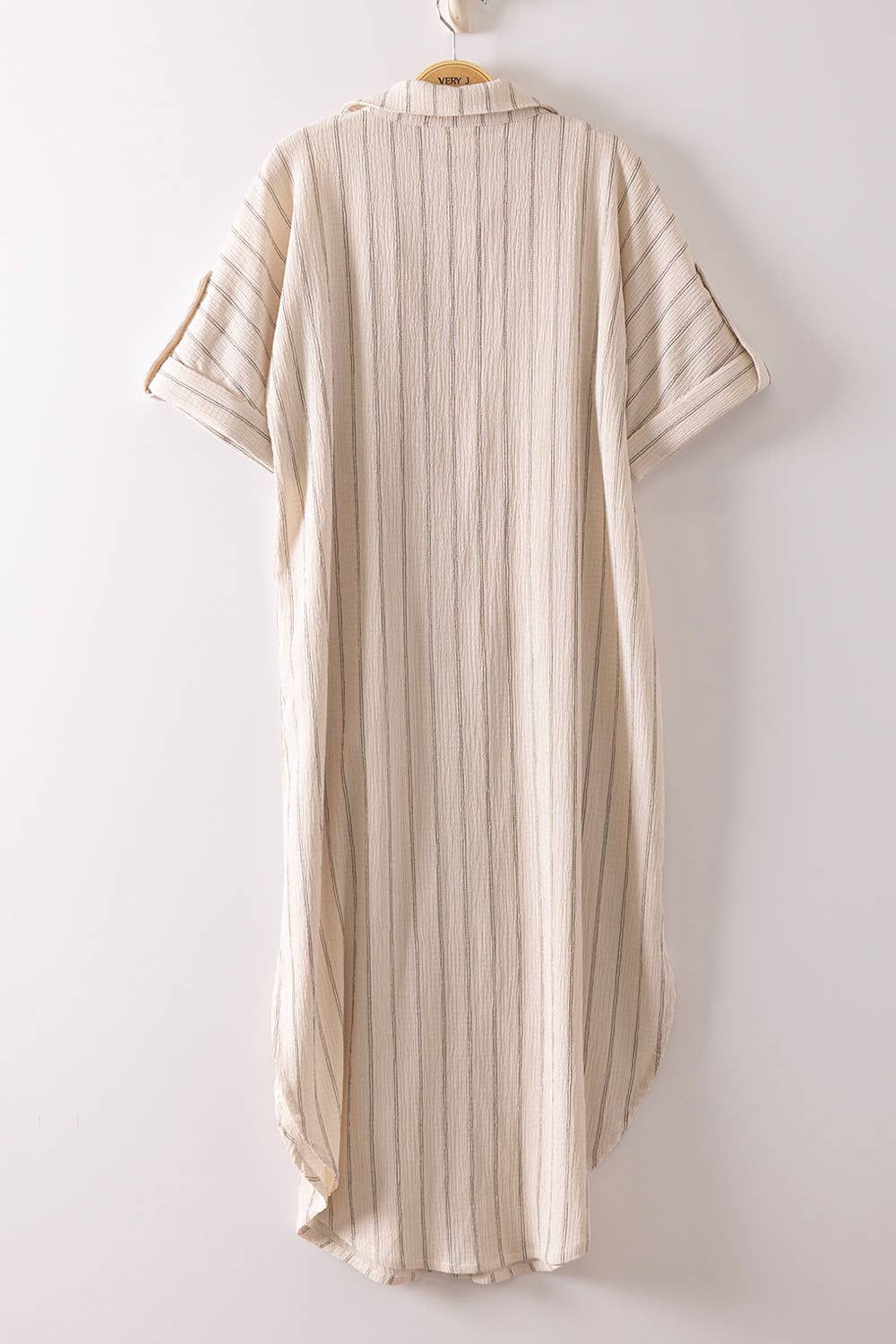 Neutral Striped Button Front Midi Shirt Dress