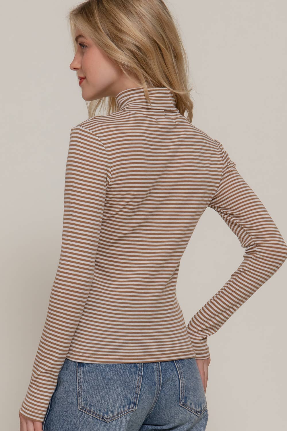 Long Sleeve Turtle Neck Stripe Top