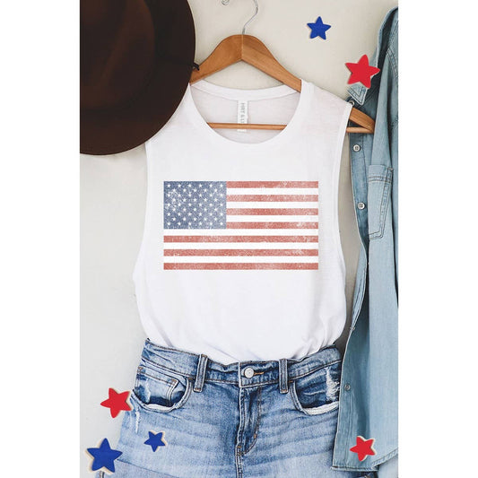American Flag Graphic Tank- White