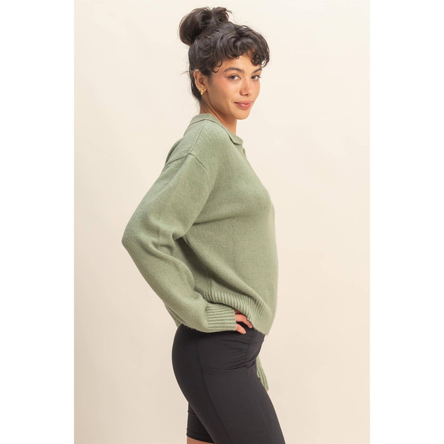 Relaxed V-Neck Collared Knit Sweater | Soft Everyday Pullover
