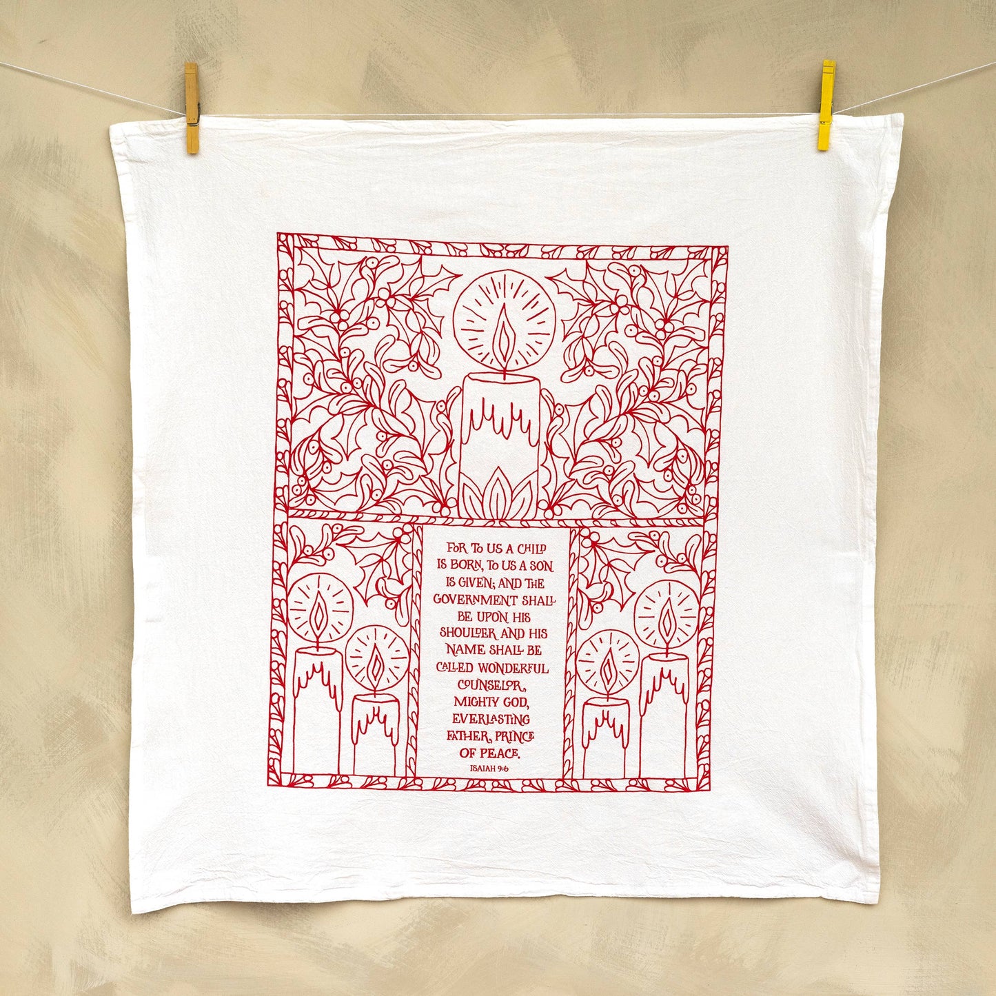 "For to Us a Child Is Born" Christmas Tea Towel