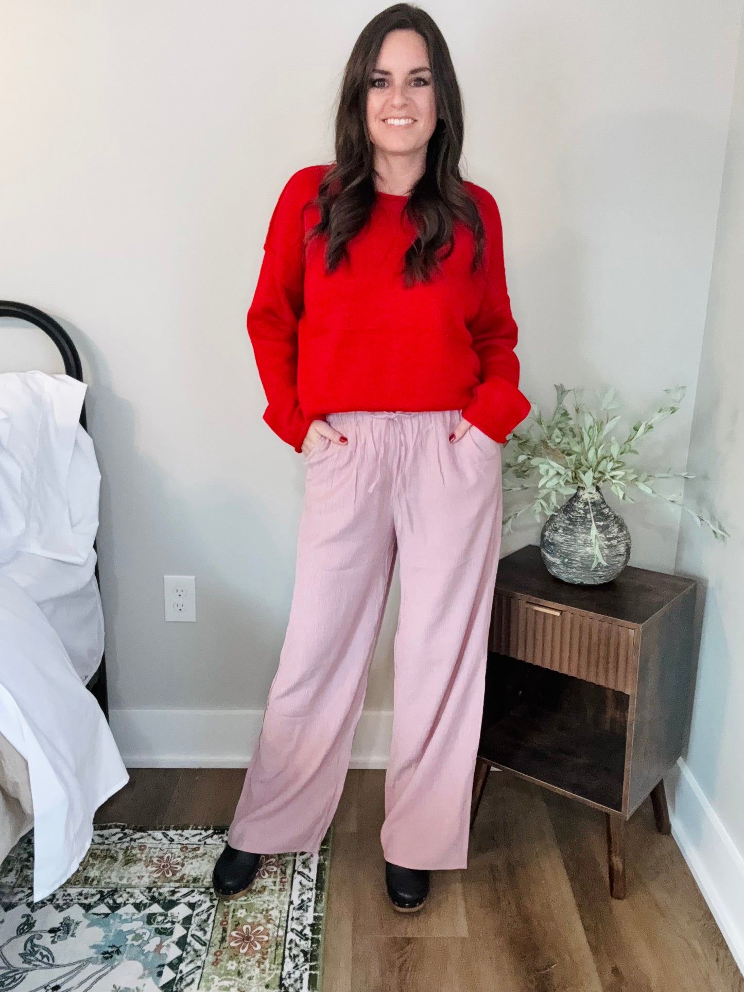 Elastic Waistband & Adjustable String Flowy Pants