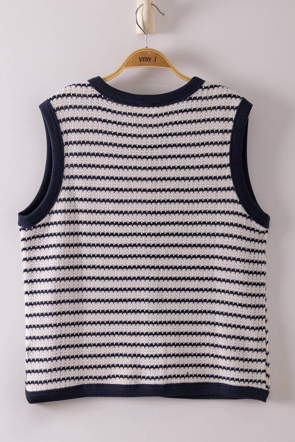 Navy & Ivory Striped Button Front Sweater Vest
