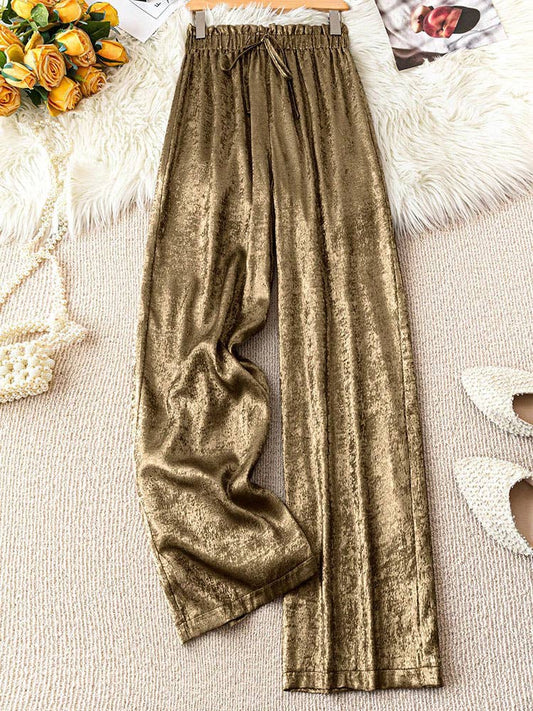 Gold Foil Lined Wide Leg Pants- gold