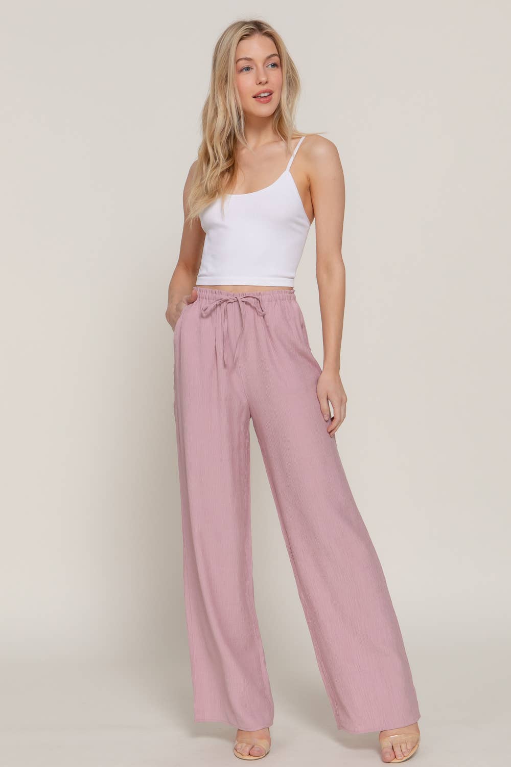 Elastic Waistband & Adjustable String Flowy Pants