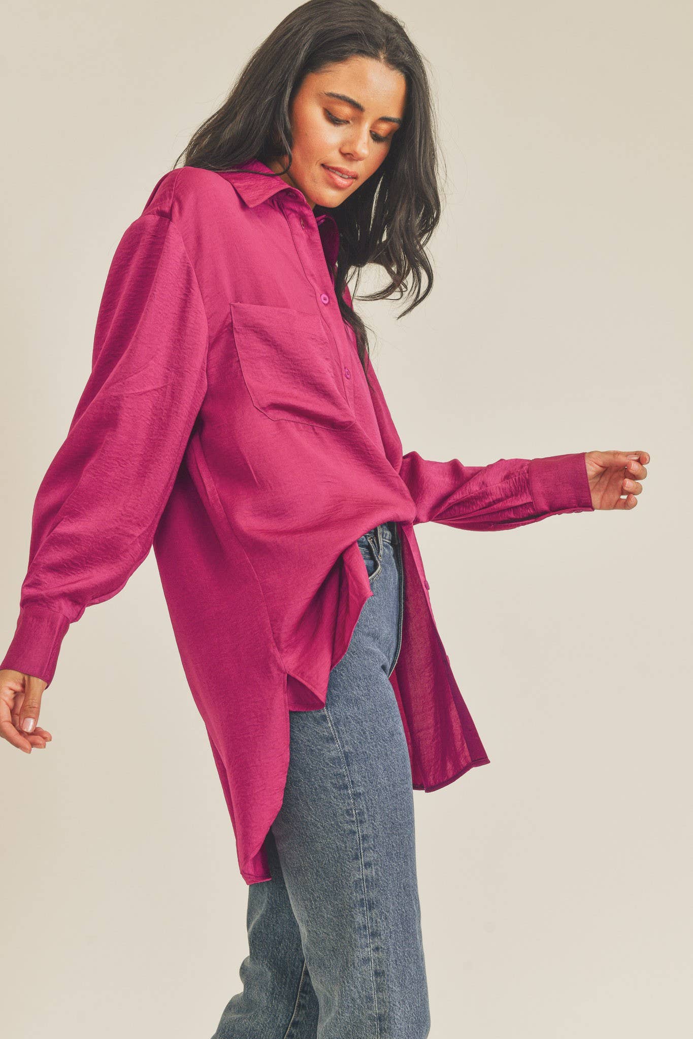 Oversized Button Down Tunic Shirt | Women’s Collared High-Low Top