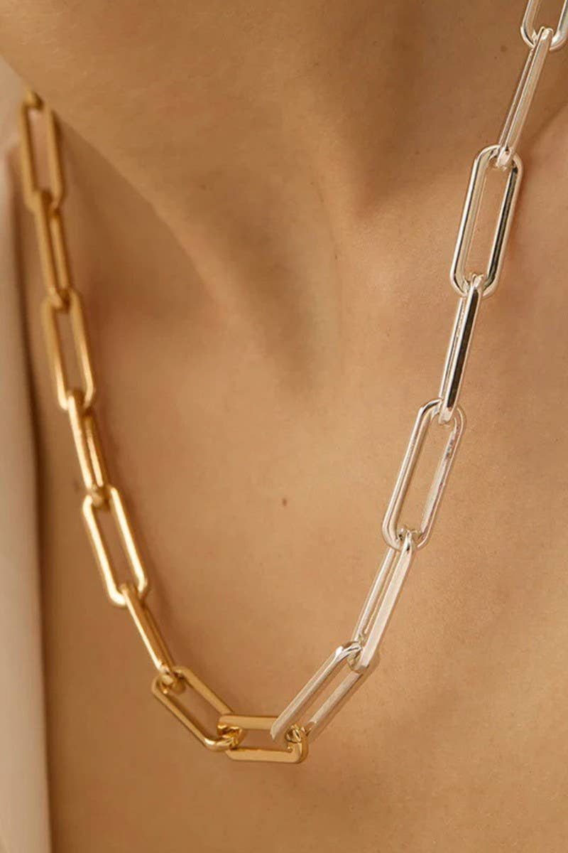 Mixed Metal Stainless Steel 18k Gold Dipped Paperclip Necklace