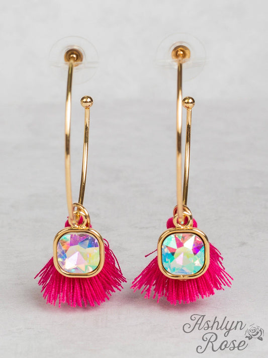 Earrings with Mini Tassels, Fuchsia
