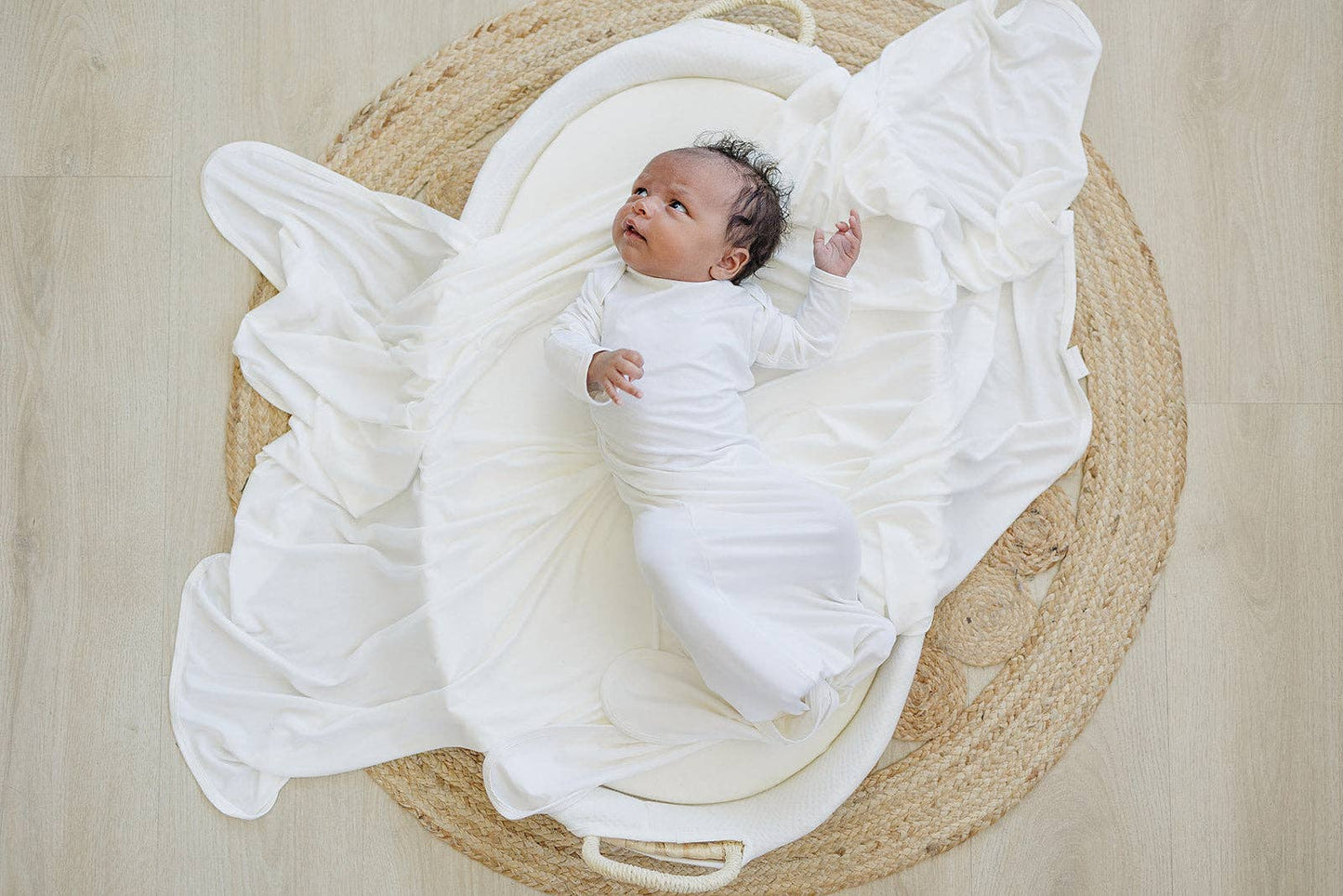 Cloud White Knotted Gown: 0-3 Months