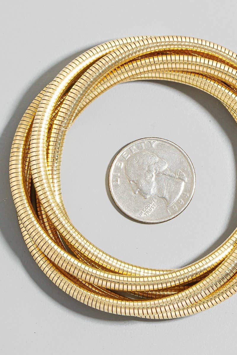 Knotted Elastic Metallic Coil Bracelet Set- Gold
