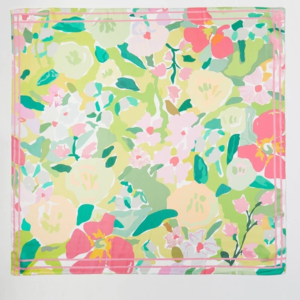 Abstract Flower Garden Square Bandana Scarf- Pink