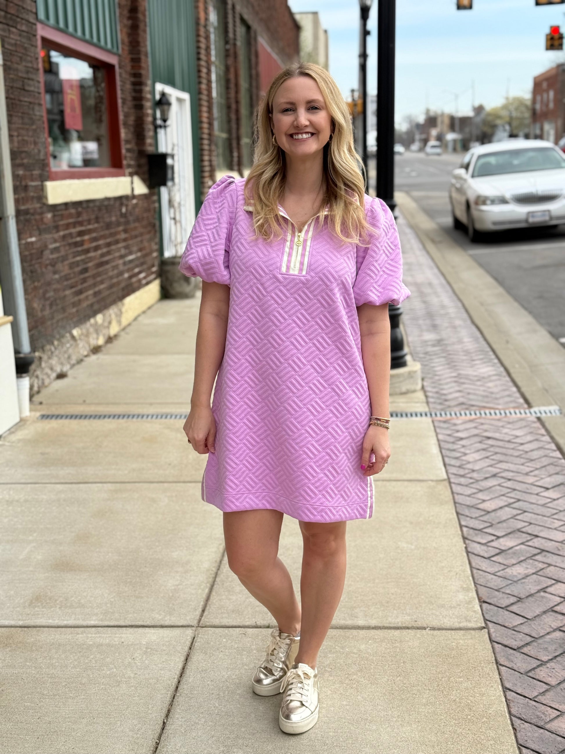 Mary Square Quilted Dress- Purple ALYco Mary Square Quilted Dress- Purple ALYco