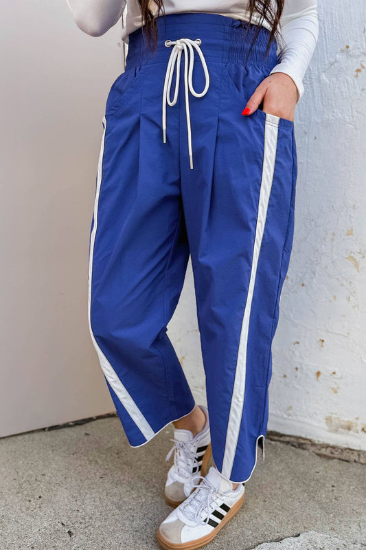 Side Stripe Smocked Waist Cropped Pants