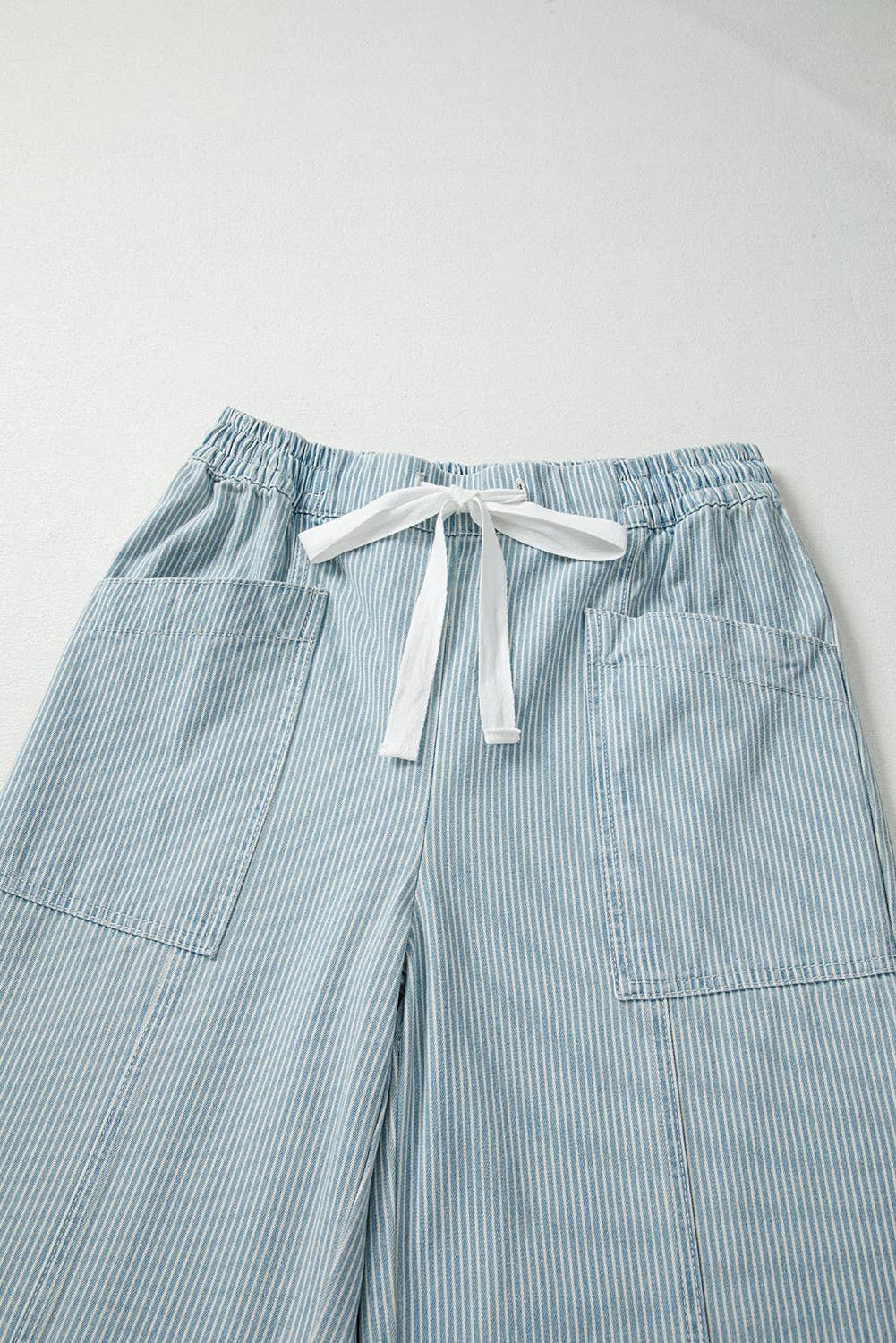 Stripe Mid Rise Drawstring Waist Denim Jeans