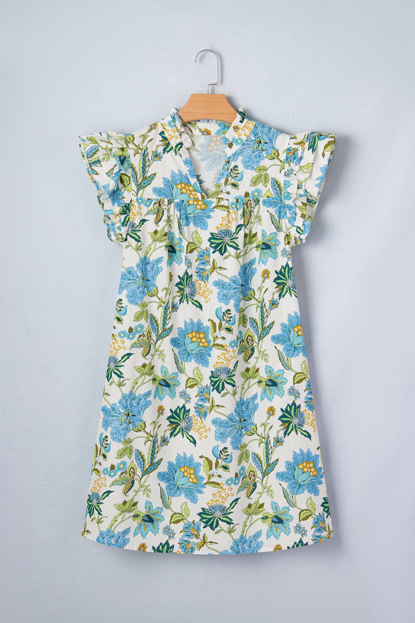 Blue Garden Ruffle Sleeve Dress