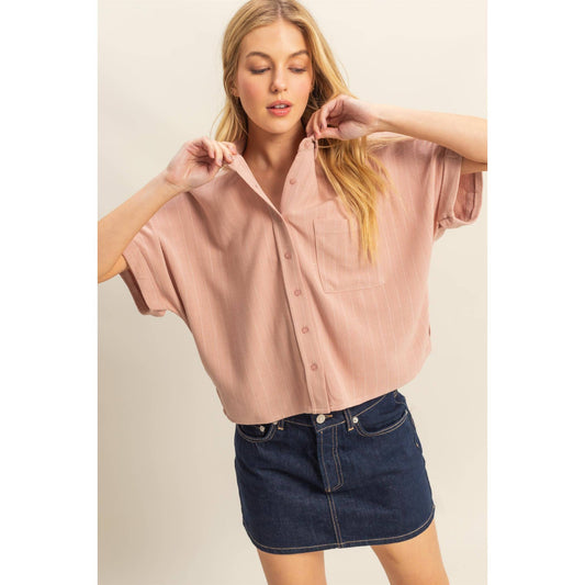 Mauve Linen Striped Button Down Shirt