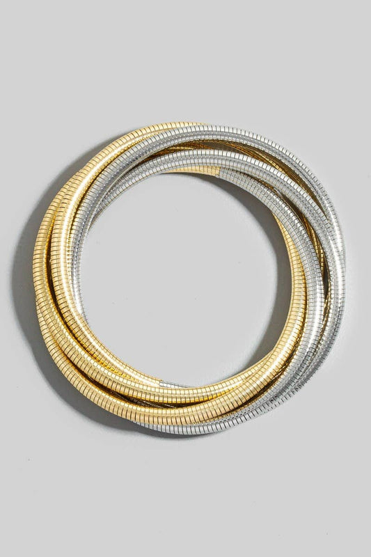 Knotted Elastic Metallic Coil Bracelet Set- Mixed