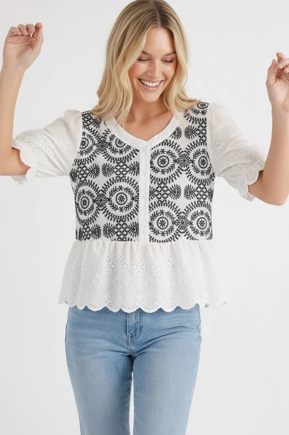 Button Down Eyelet Lace Top