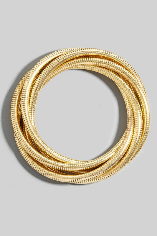 Knotted Elastic Metallic Coil Bracelet Set- Gold