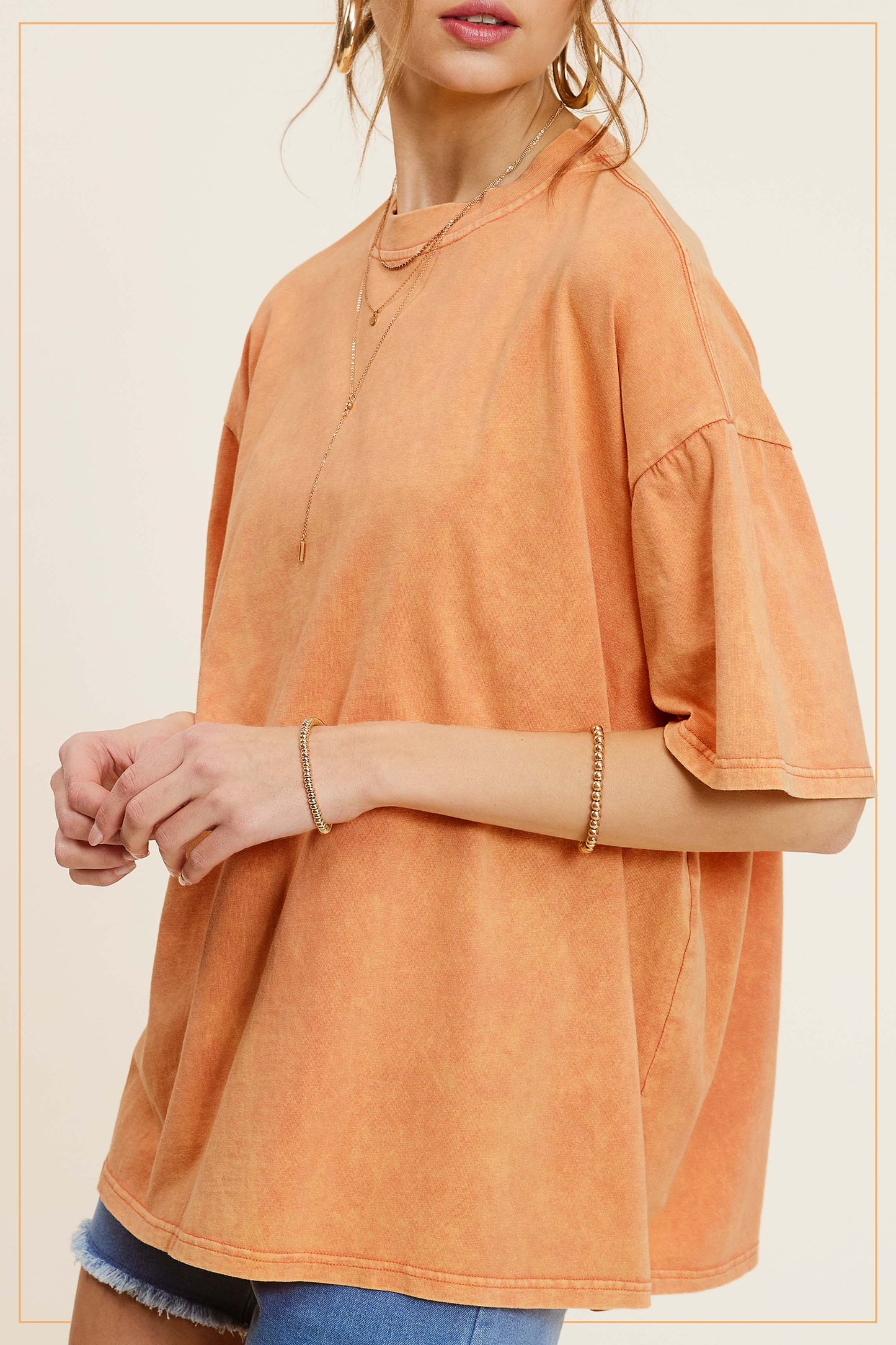 Mineral Washed Oversized Short Sleeve Basic Top- Fanta