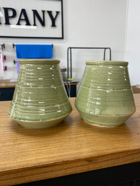Set of Small Green Ceramic Vases