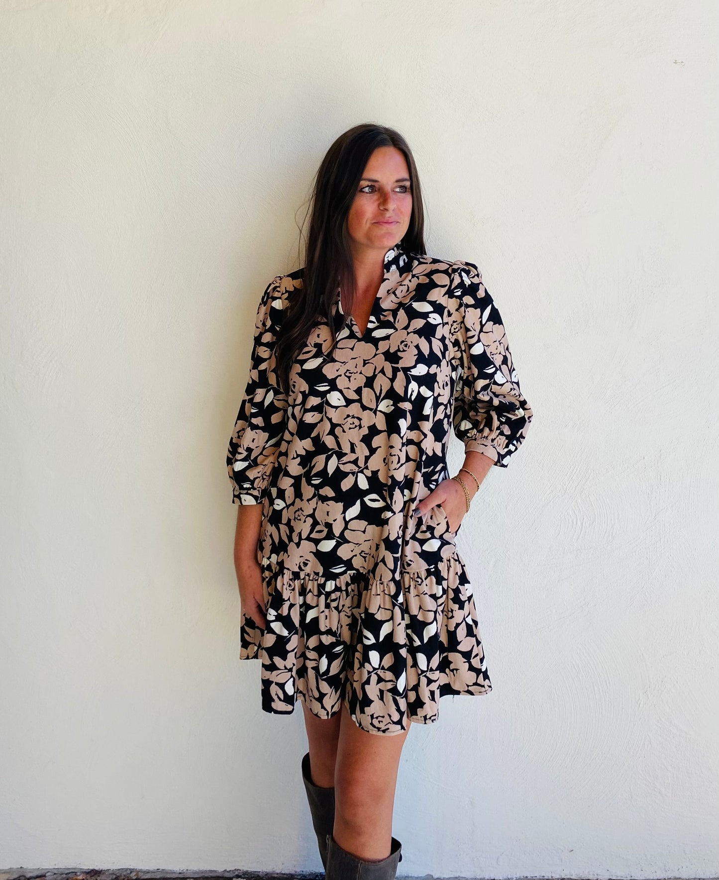 Mary Square Black and Tan Naomi Dress