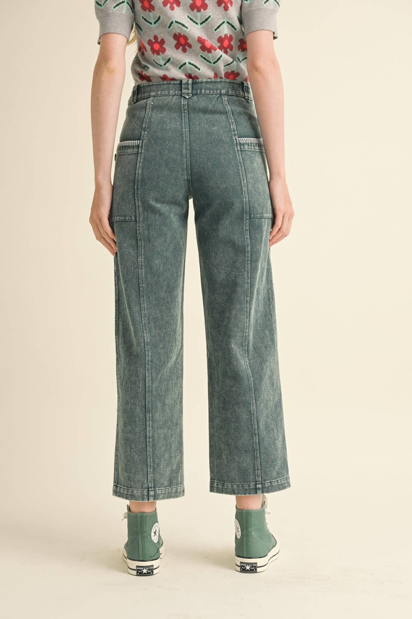 Scallop Stitch Straight Leg Pants: Hunter Green