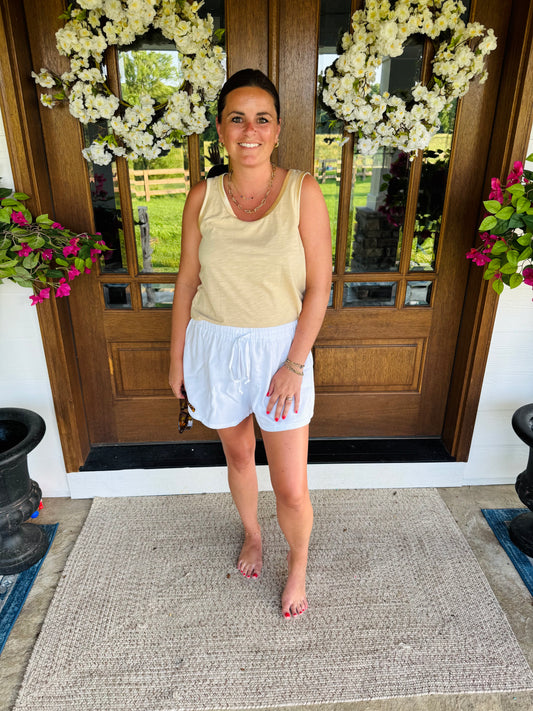 White Linen Drawstring Shorts