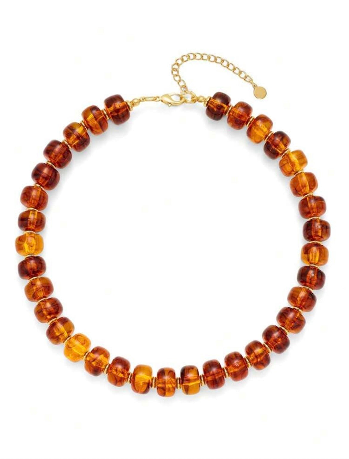 Amber Tortoise Beaded Necklace with Gold Accents