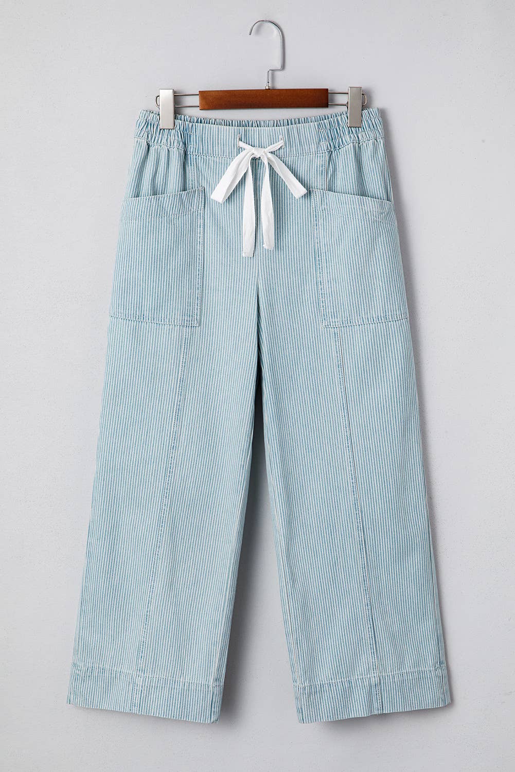 Stripe Mid Rise Drawstring Waist Denim Jeans