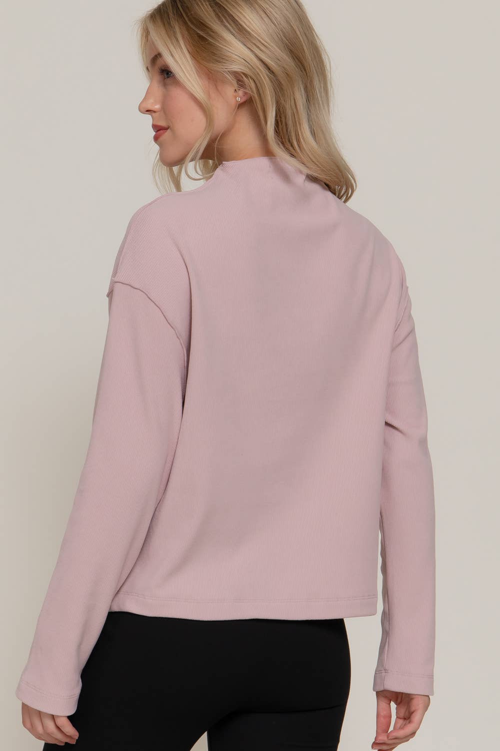 Brushed Rib Mock Neck Long Sleeve Top
