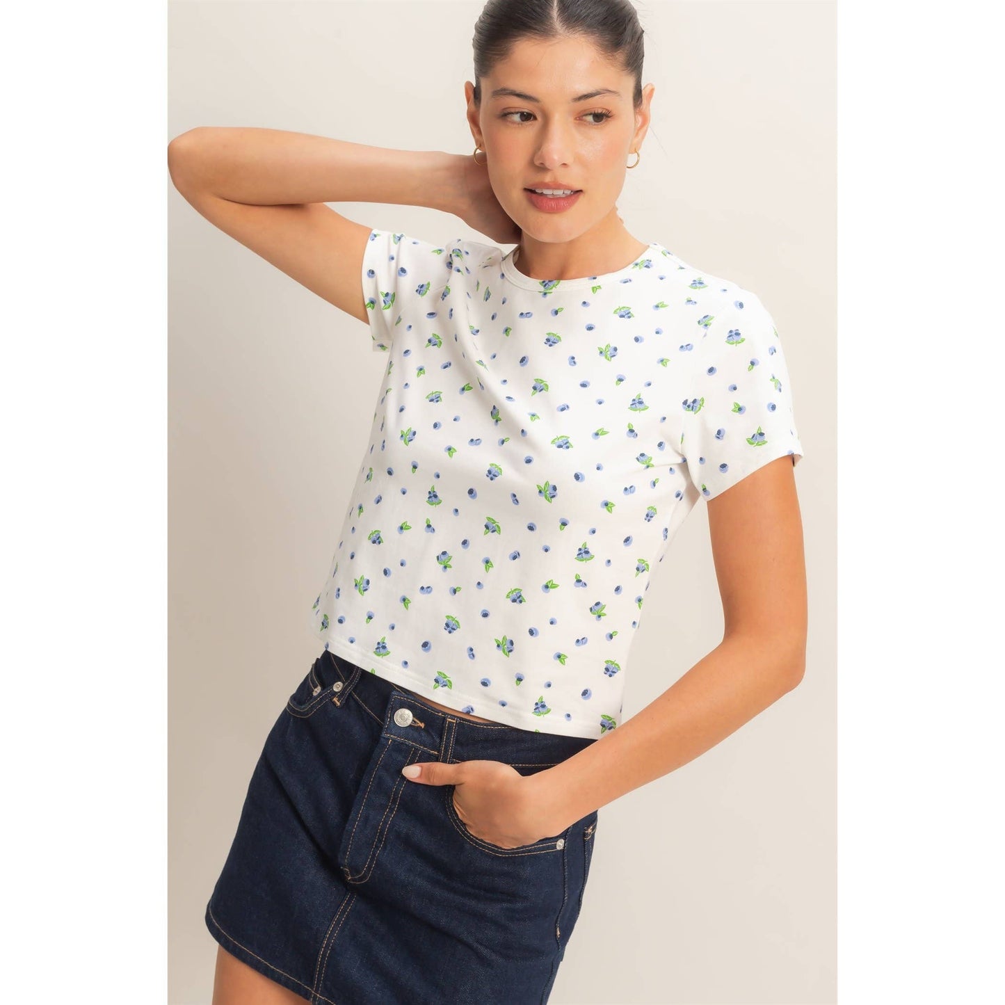 Blueberry Print Crew Neck Tee