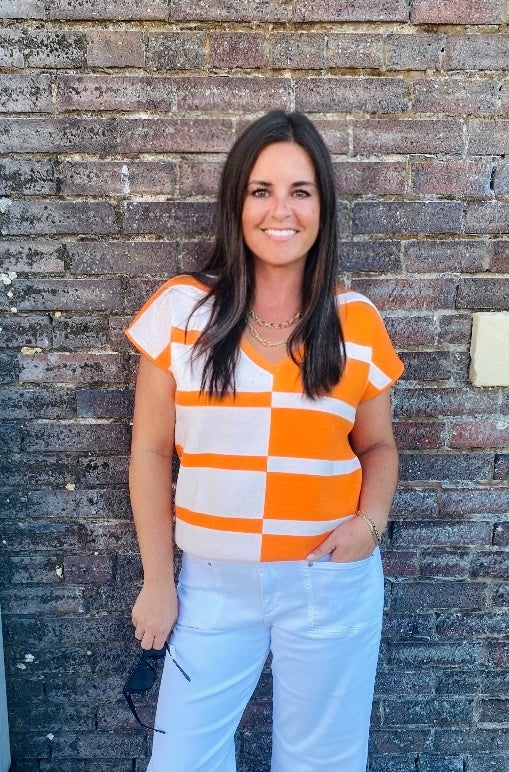 Mary Square Orange and White Sweater