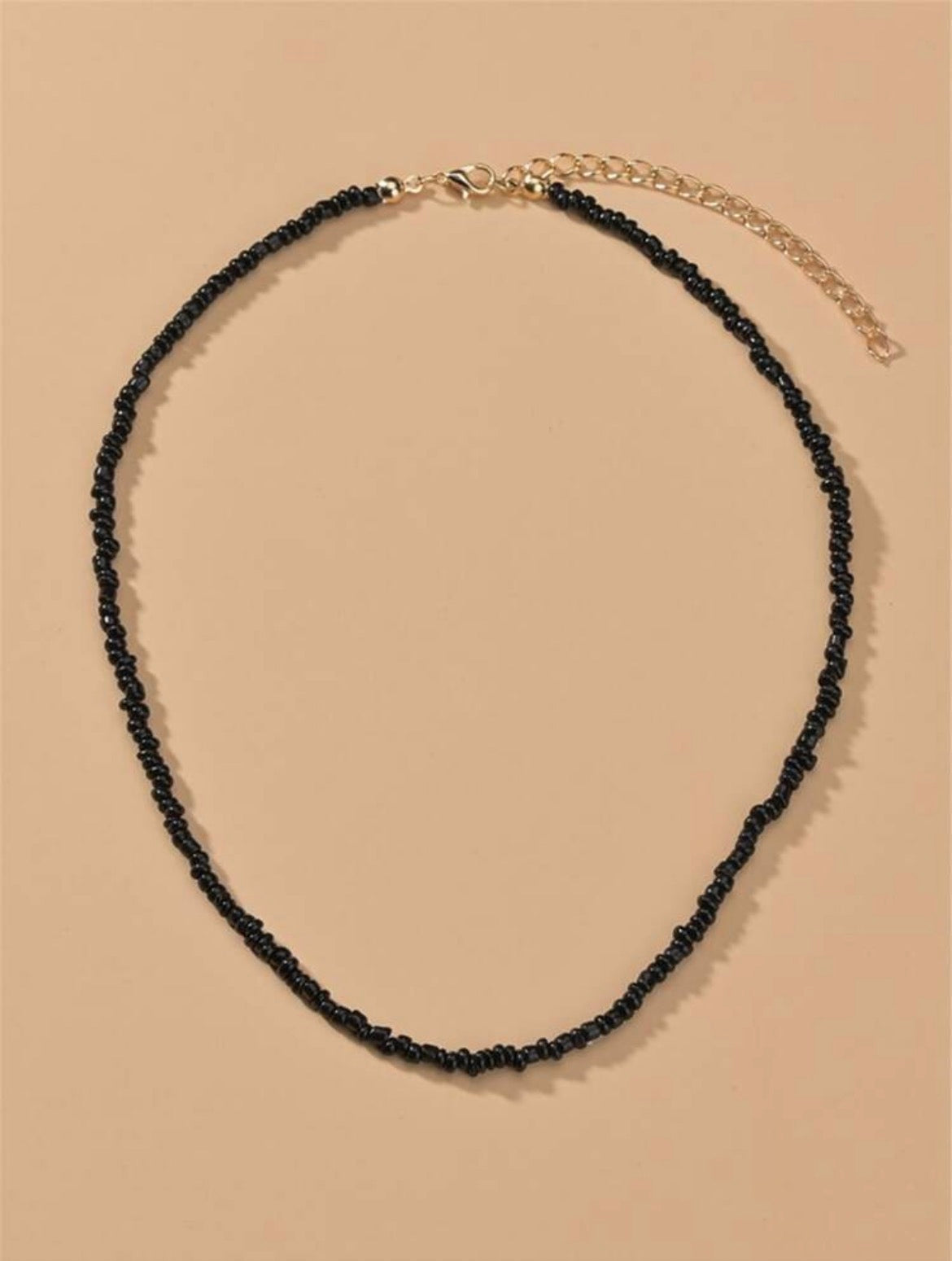 Black Seed Bead Choker Necklace with Extender Chain