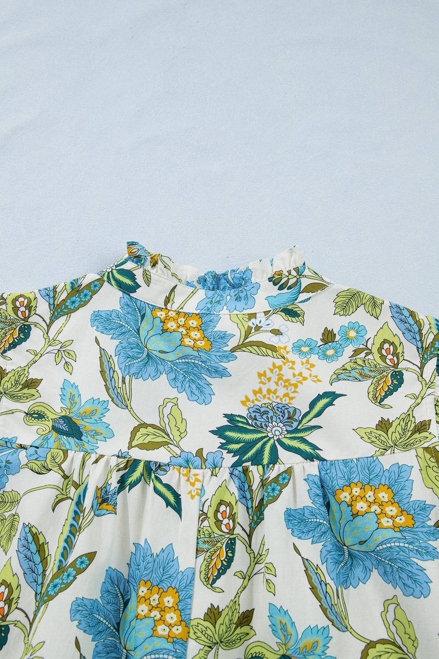 Blue Garden Ruffle Sleeve Dress