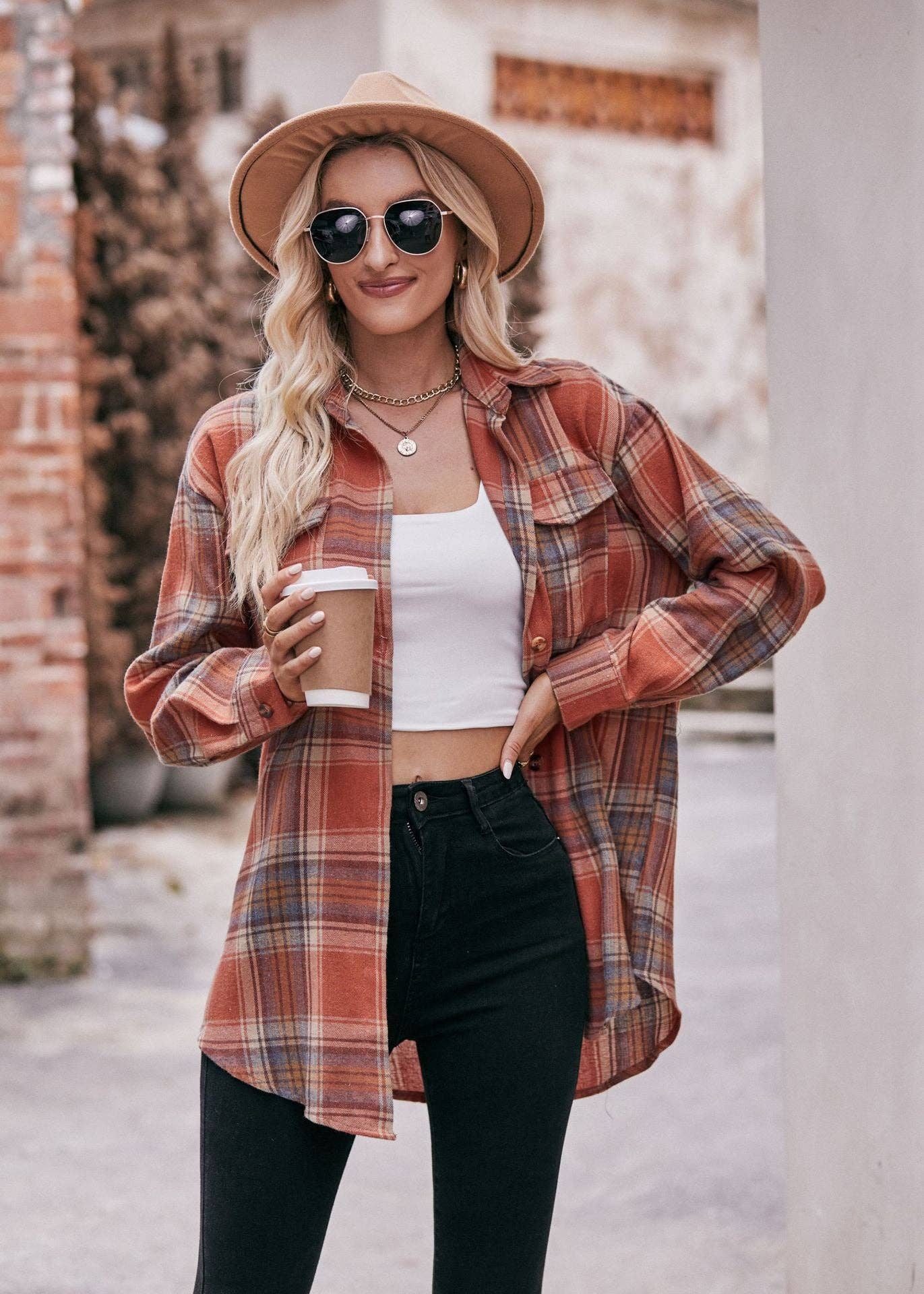Women's Casual Oversized Loose Plaid Shirt
