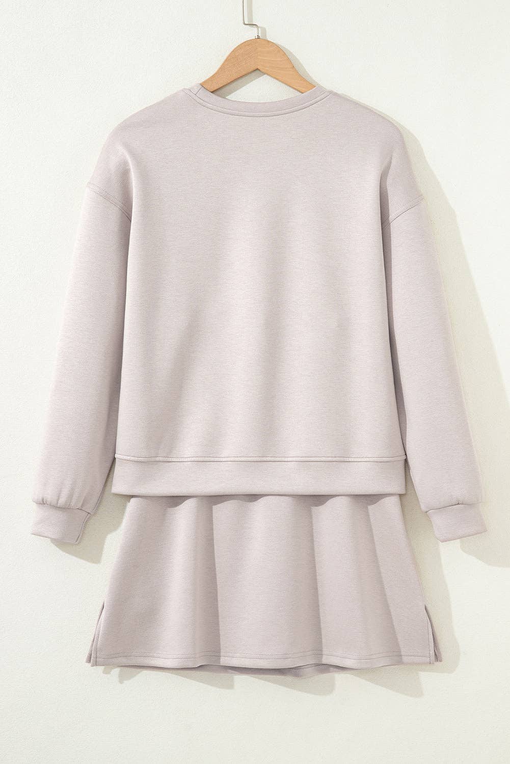 Solid Drop Shoulder Pullover and Mini Skirt Set