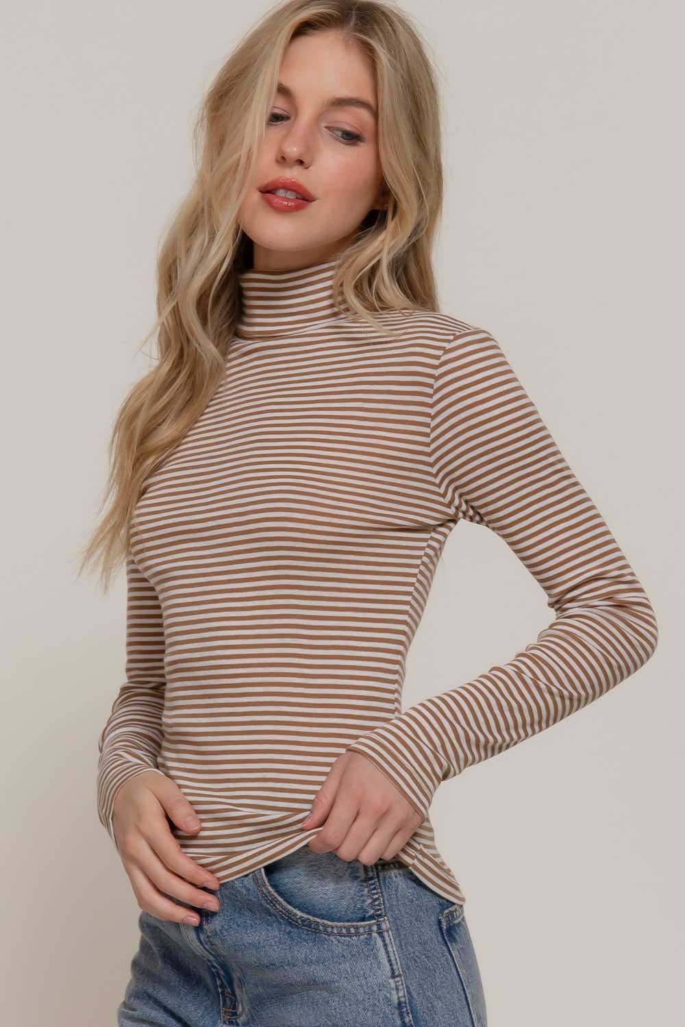 Long Sleeve Turtle Neck Stripe Top