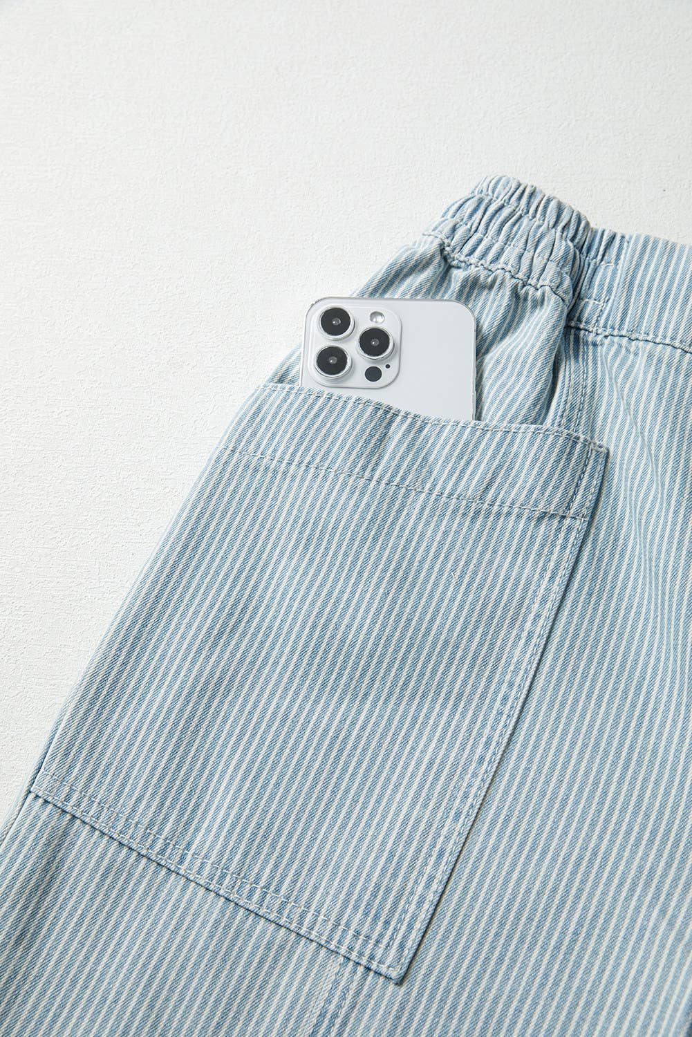 Stripe Mid Rise Drawstring Waist Denim Jeans