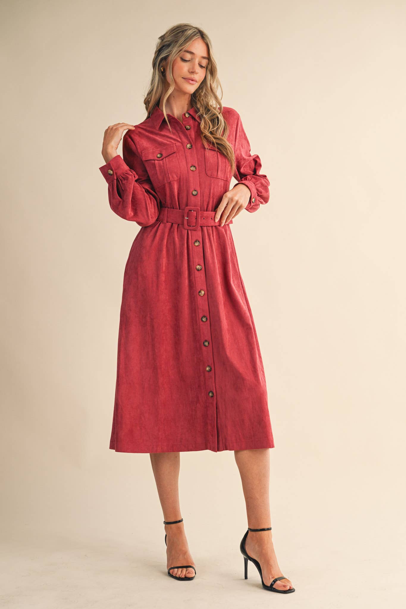 Suede Shirt Dress: Dusty Berry