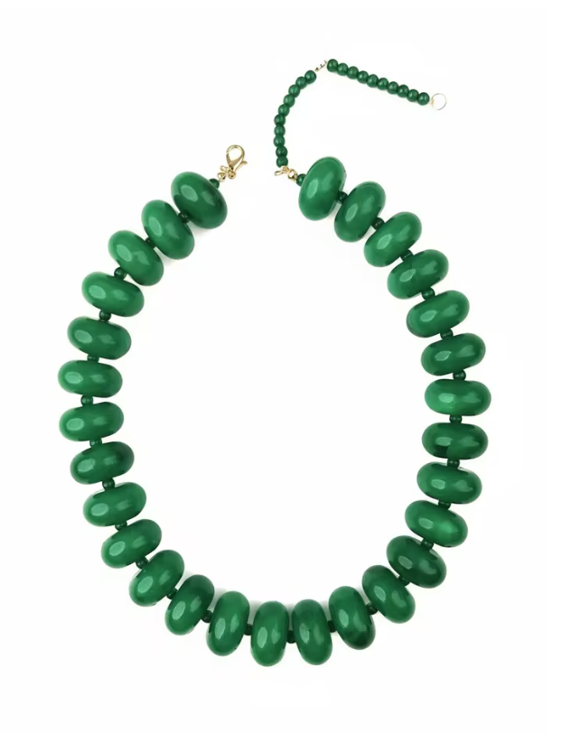 Polished Bead Statement Necklace | Dark Green
