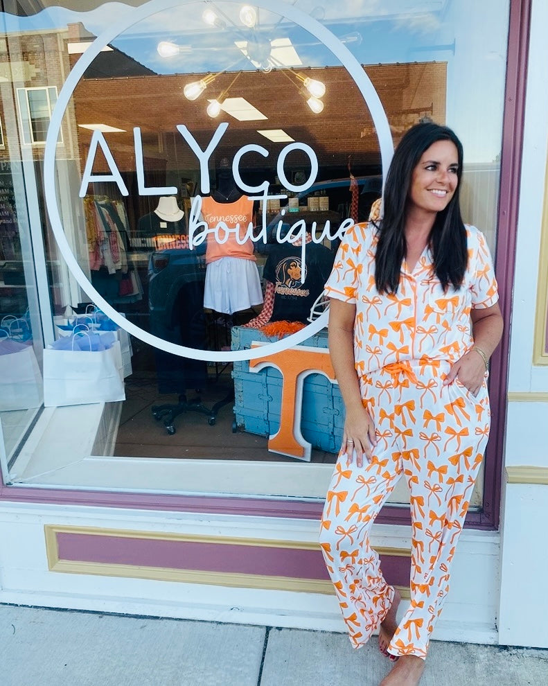 Mary Square Orange and White Bow Pajama Set
