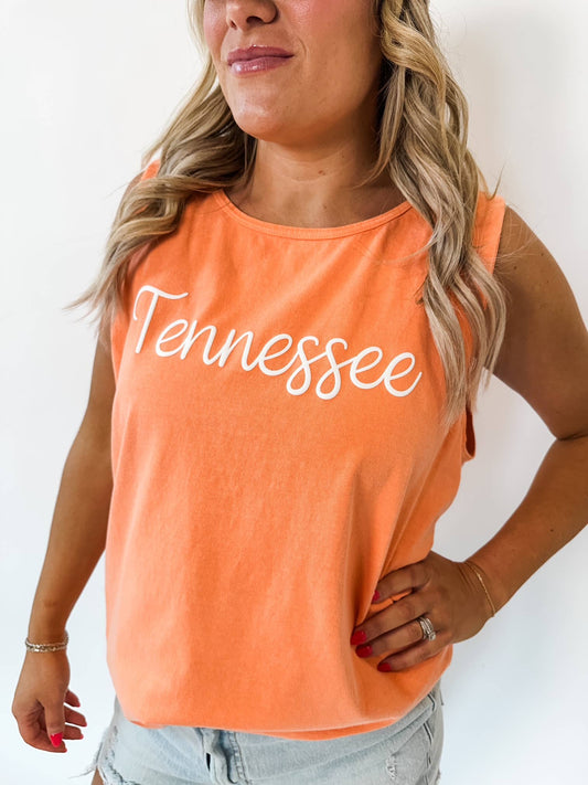 Tennessee Puff Script Orange Tank- Comfort Colors