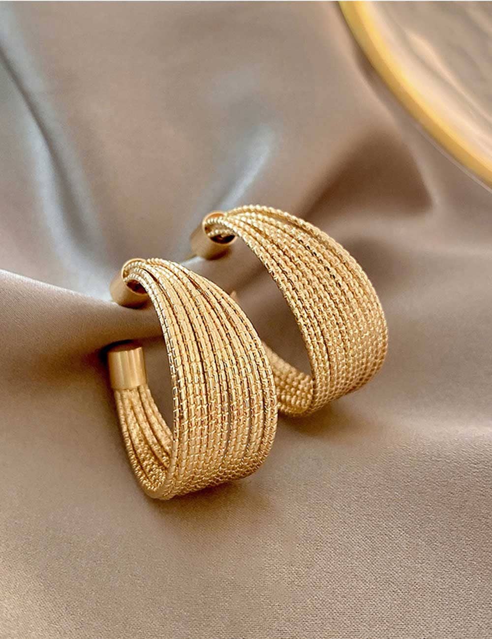 Chunky Textured Gold Hoop Earrings: Gold
