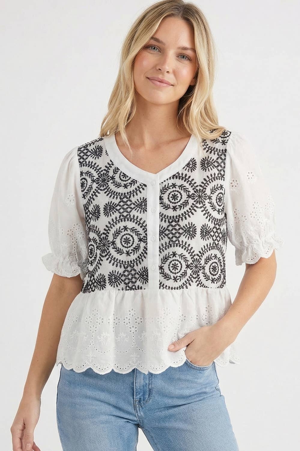 Button Down Eyelet Lace Top