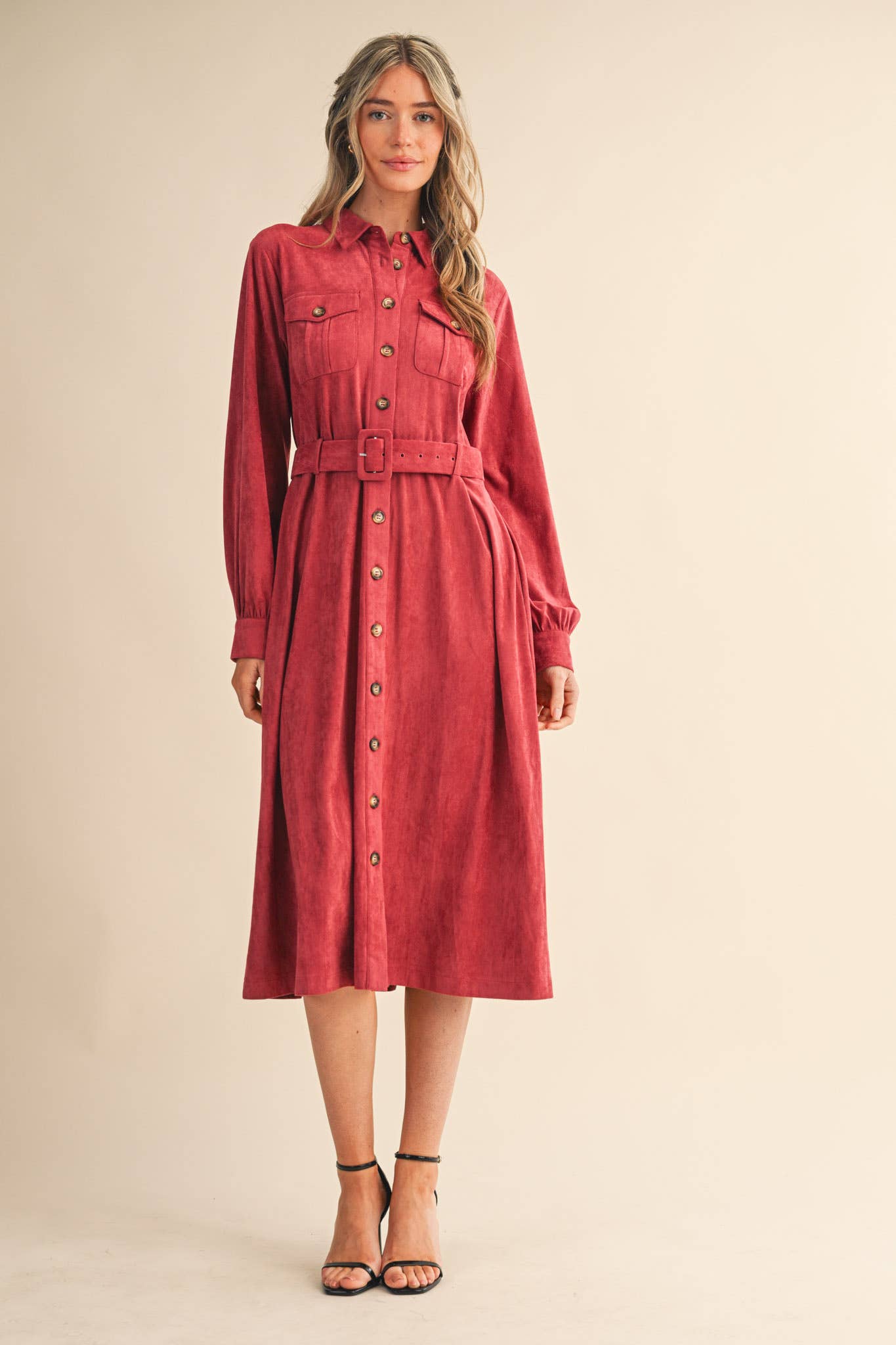 Suede Shirt Dress: Dusty Berry